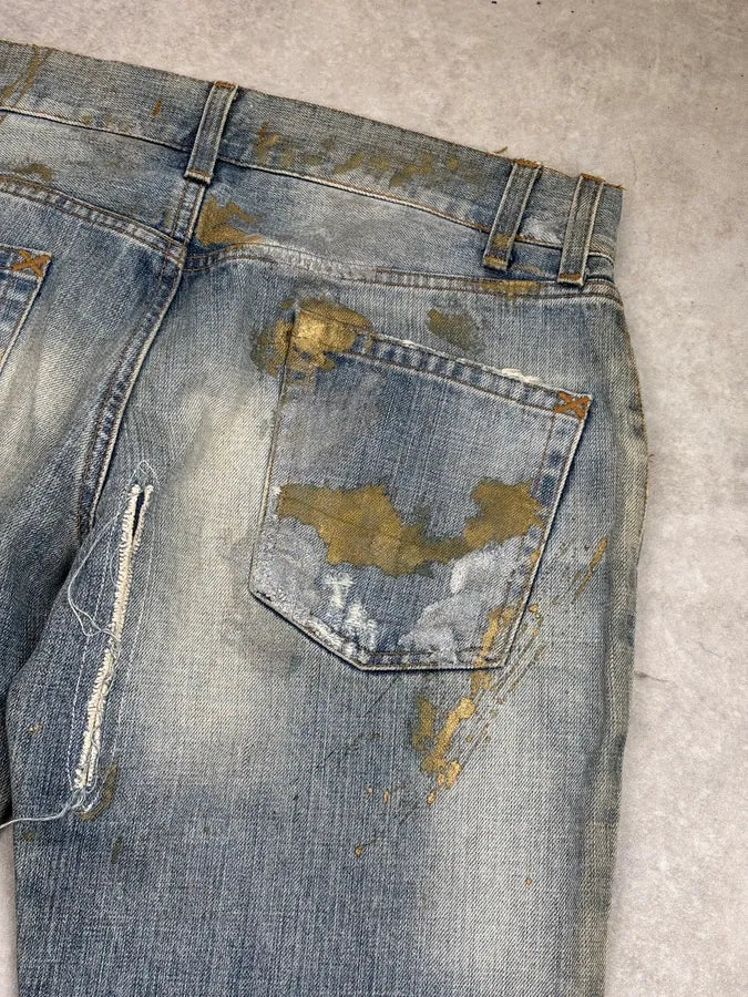 AW2005 Dolce & Gabbana Blue Denim Paint Splatter Jeans sFRPoUk 8