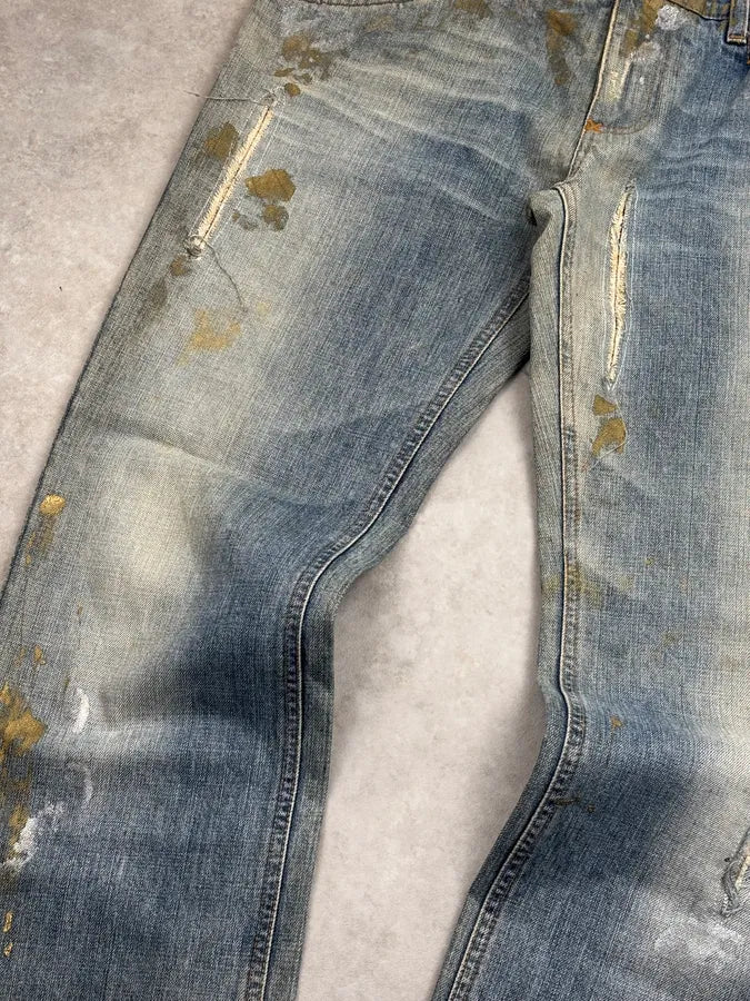 AW2005 Dolce & Gabbana Blue Denim Paint Splatter Jeans sFRPoUk 9