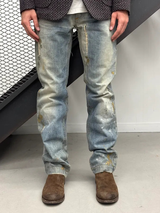 AW2005 Dolce & Gabbana Blue Denim Paint Splatter Jeans sFRPoUk 2