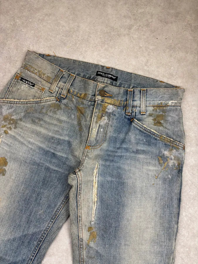 AW2005 Dolce & Gabbana Blue Denim Paint Splatter Jeans sFRPoUk 5