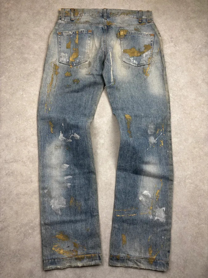 AW2005 Dolce & Gabbana Blue Denim Paint Splatter Jeans sFRPoUk 6