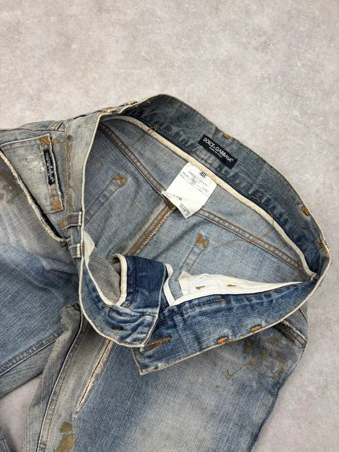 AW2005 Dolce & Gabbana Blue Denim Paint Splatter Jeans sFRPoUk 10