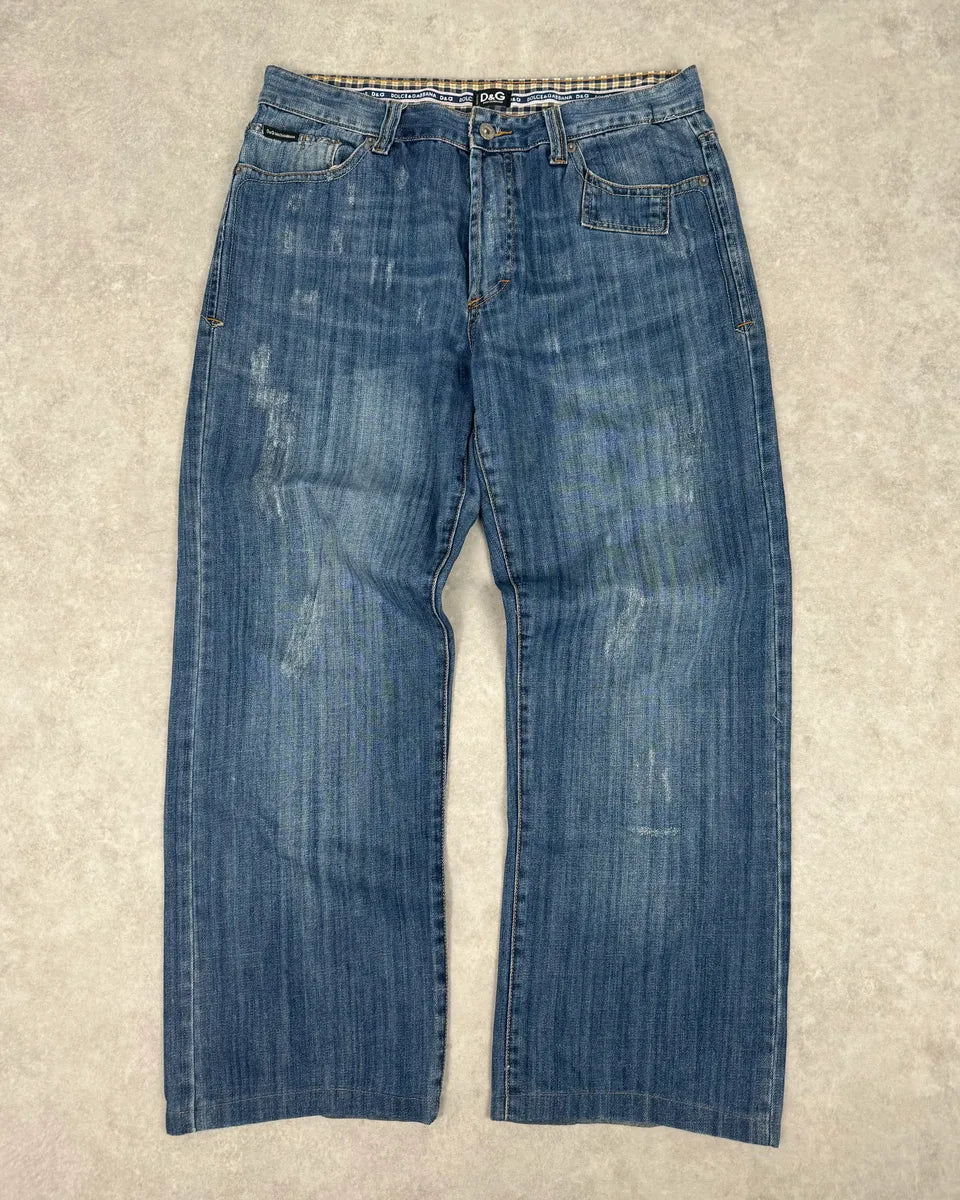 SS2006 Dolce & Gabbana Blue Denim Wide Jeans atRinGF 2