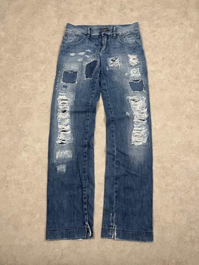 2000s Dolce & Gabbana Blue Destroyed Denim Jeans ghBlAZy 0