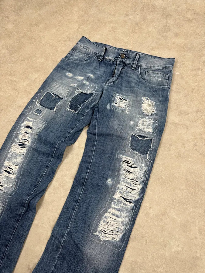 2000s Dolce & Gabbana Blue Destroyed Denim Jeans ghBlAZy 1