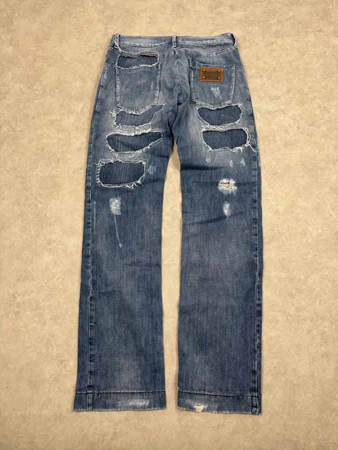 2000s Dolce & Gabbana Blue Destroyed Denim Jeans ghBlAZy 10