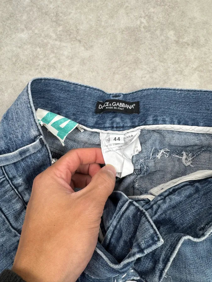 2000s Dolce & Gabbana Blue Destroyed Denim Jeans ghBlAZy 11