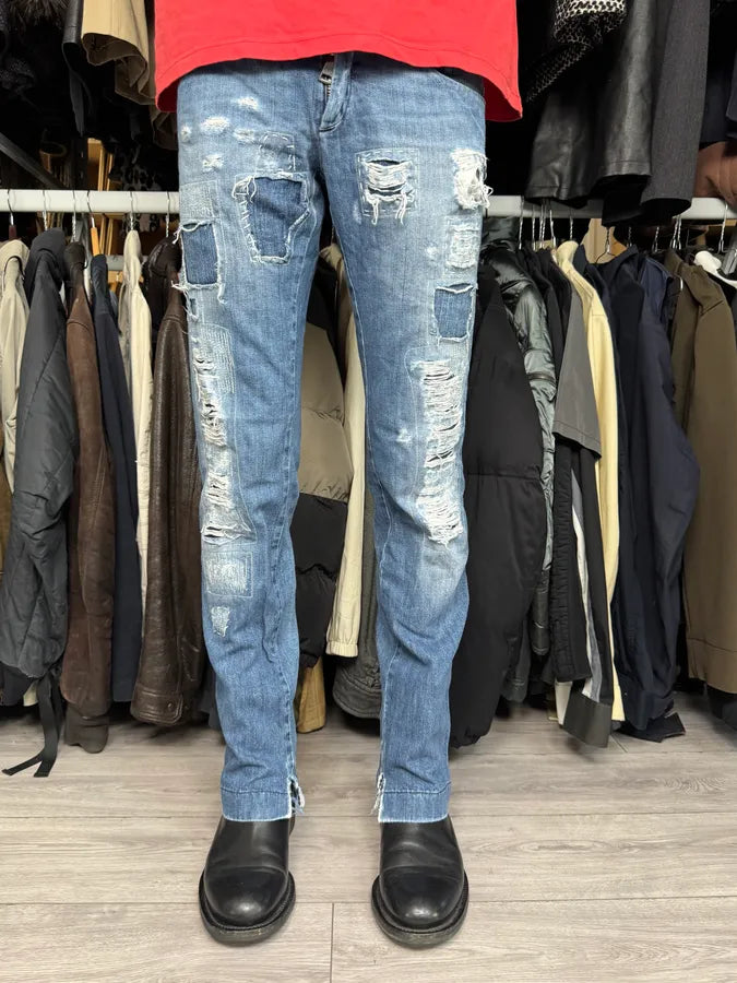 2000s Dolce & Gabbana Blue Destroyed Denim Jeans ghBlAZy 2
