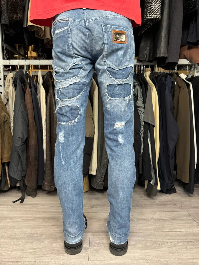 2000s Dolce & Gabbana Blue Destroyed Denim Jeans ghBlAZy 4