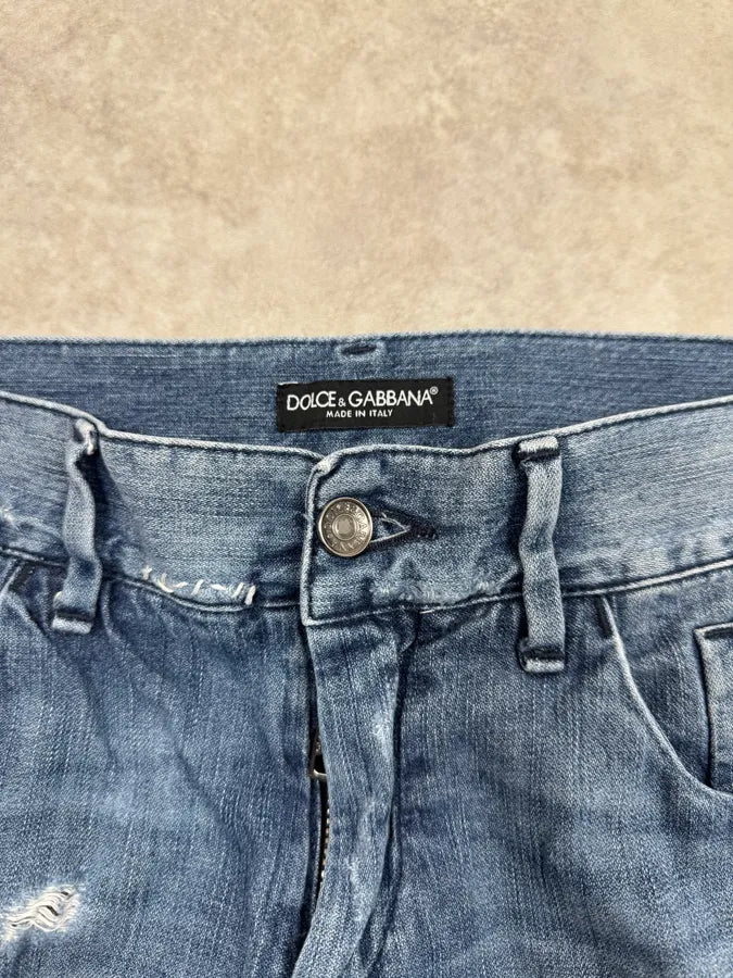 2000s Dolce & Gabbana Blue Destroyed Denim Jeans ghBlAZy 8