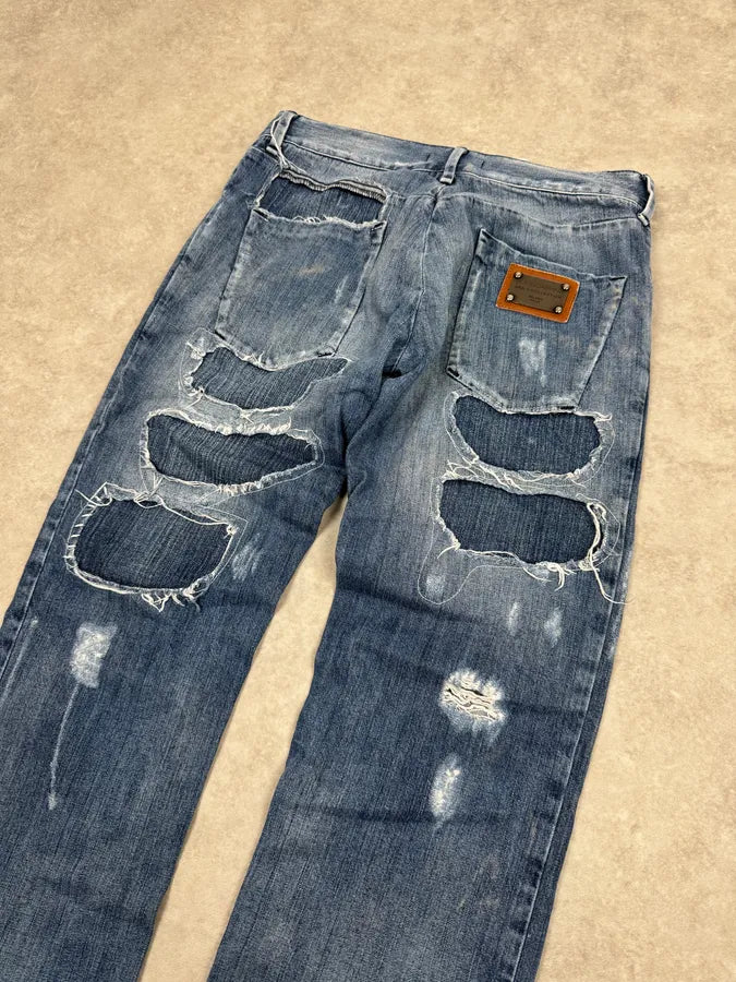 2000s Dolce & Gabbana Blue Destroyed Denim Jeans ghBlAZy 9