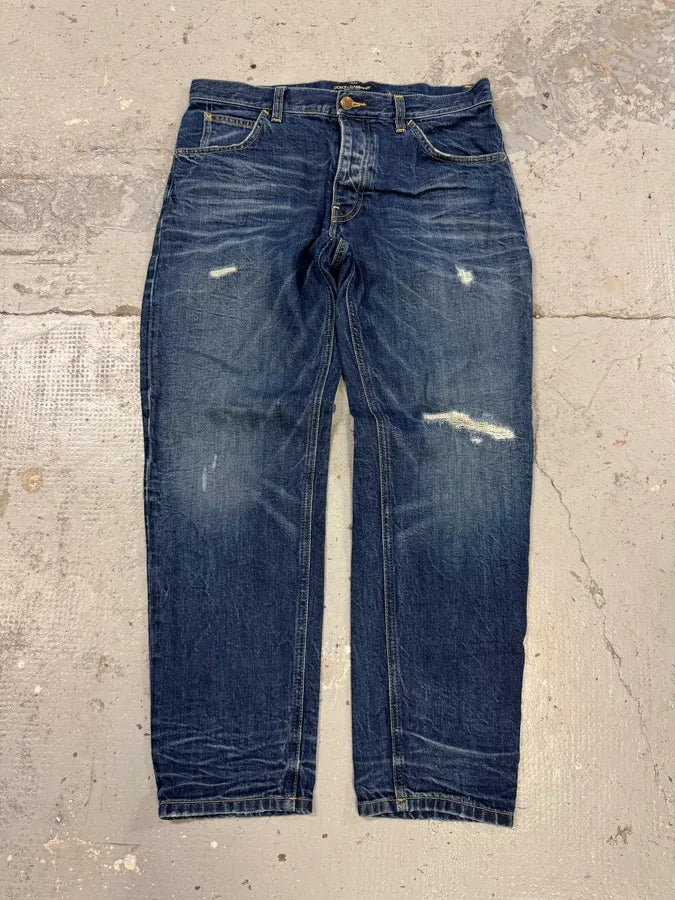 2000s Dolce & Gabbana Blue Distressed Denim Jeans aQRYdDO 0
