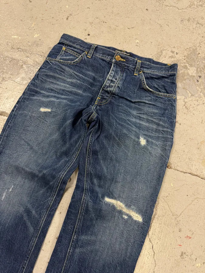 2000s Dolce & Gabbana Blue Distressed Denim Jeans aQRYdDO 1