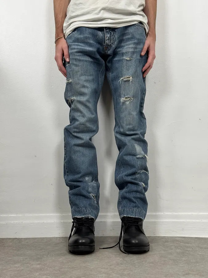 2000s Dolce & Gabbana Blue Distressed Denim Jeans AvFDwfI 0