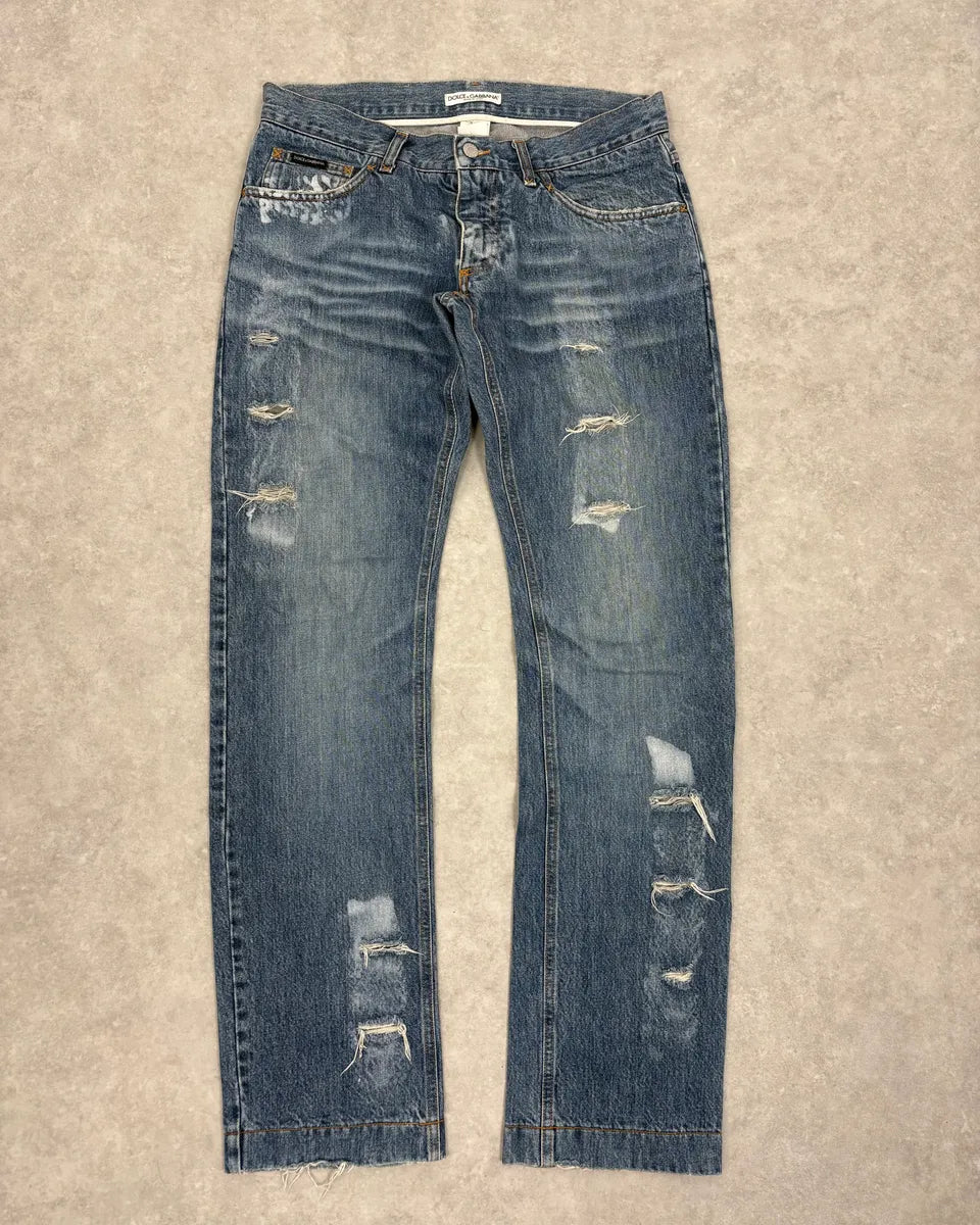 2000s Dolce & Gabbana Blue Distressed Denim Jeans AvFDwfI 3