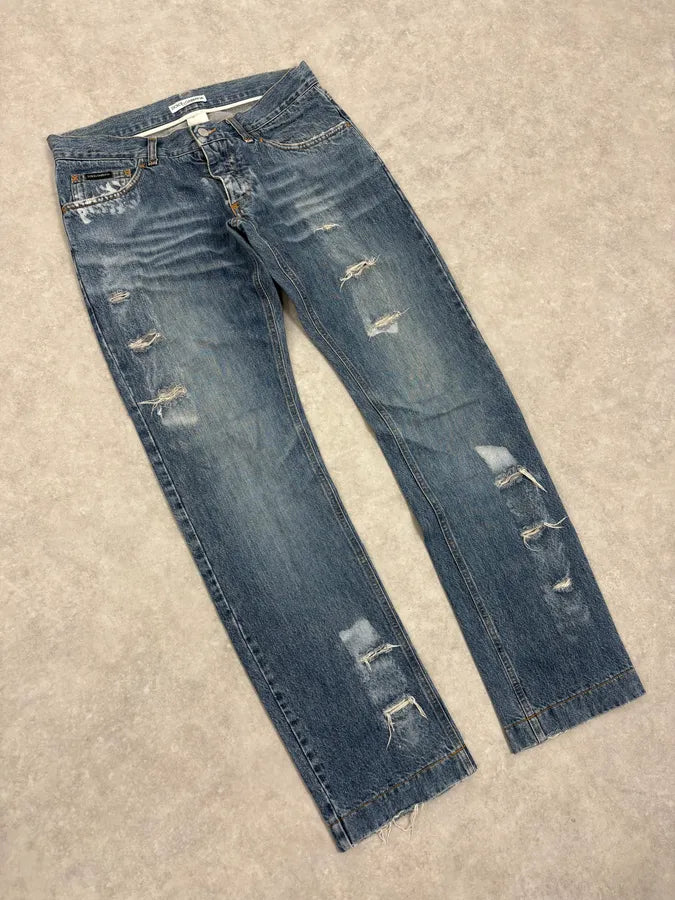 2000s Dolce & Gabbana Blue Distressed Denim Jeans AvFDwfI 4