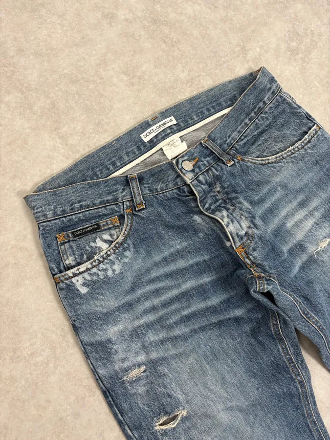 2000s Dolce & Gabbana Blue Distressed Denim Jeans AvFDwfI 5