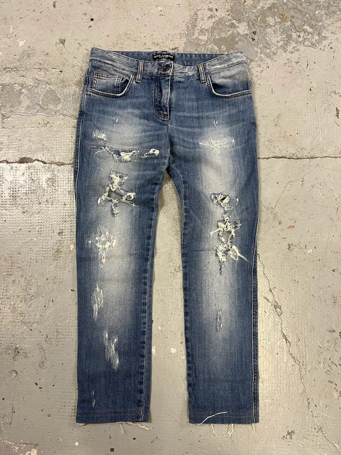 2000s Dolce & Gabbana Blue Distressed Denim Jeans BpFxbgK 0