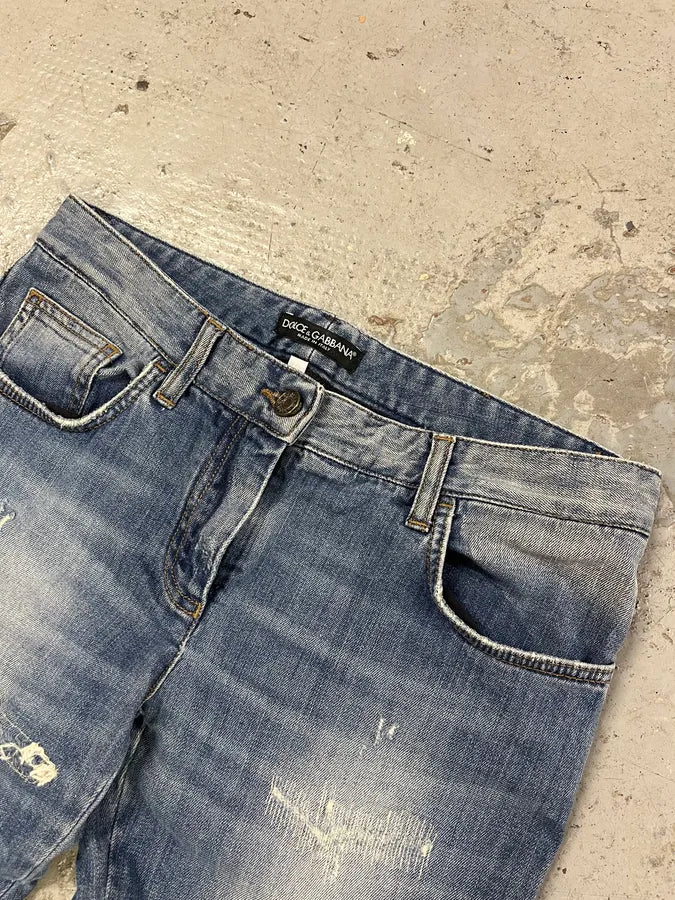 2000s Dolce & Gabbana Blue Distressed Denim Jeans BpFxbgK 4