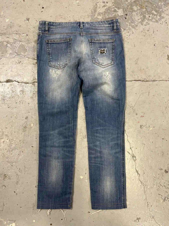 2000s Dolce & Gabbana Blue Distressed Denim Jeans BpFxbgK 6