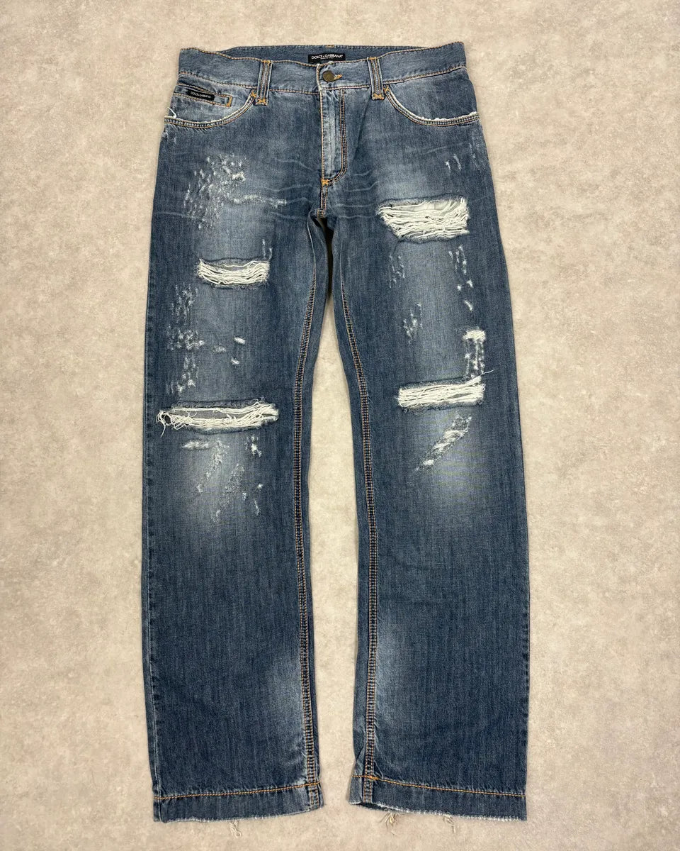 2000s Dolce & Gabbana Blue Distressed Denim Jeans EpBGBqR 3