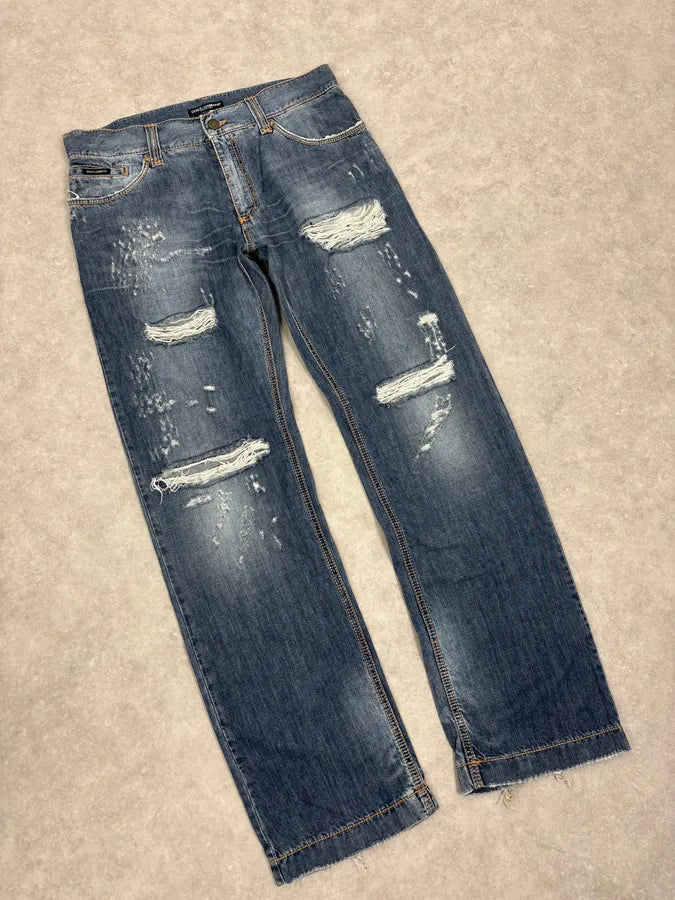 2000s Dolce & Gabbana Blue Distressed Denim Jeans EpBGBqR 4