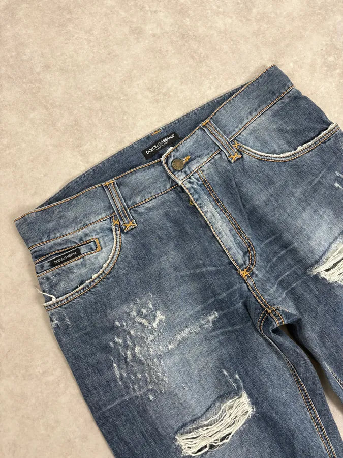 2000s Dolce & Gabbana Blue Distressed Denim Jeans EpBGBqR 5