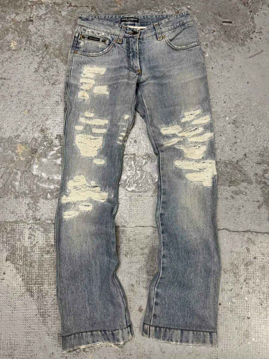 2000s Dolce & Gabbana Blue Distressed Denim Jeans EqAtvFM 0