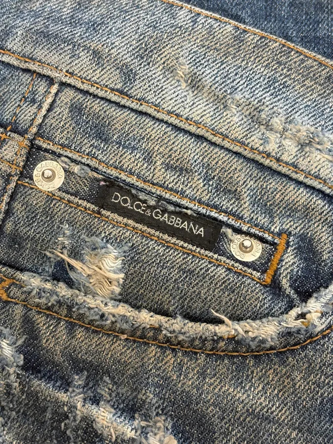 2000s Dolce & Gabbana Blue Distressed Denim Jeans FcAfncK 10