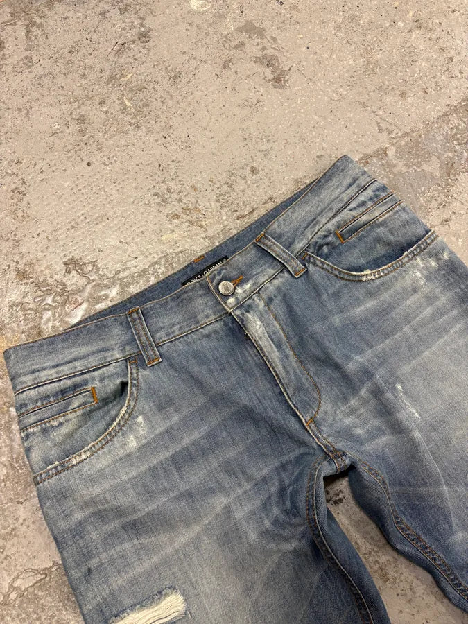 2000s Dolce & Gabbana Blue Distressed Denim Jeans JaIAZkp 2