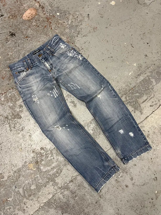 2000s Dolce & Gabbana Blue Distressed Denim Jeans LQmJwQl 4