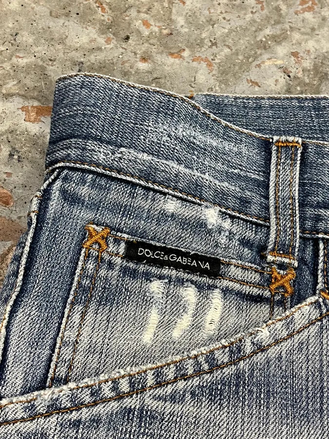 2000s Dolce & Gabbana Blue Distressed Denim Jeans LQmJwQl 9