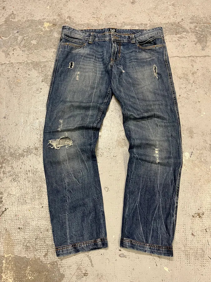 2000s Dolce & Gabbana Blue Distressed Denim Jeans oLqyCRD 0