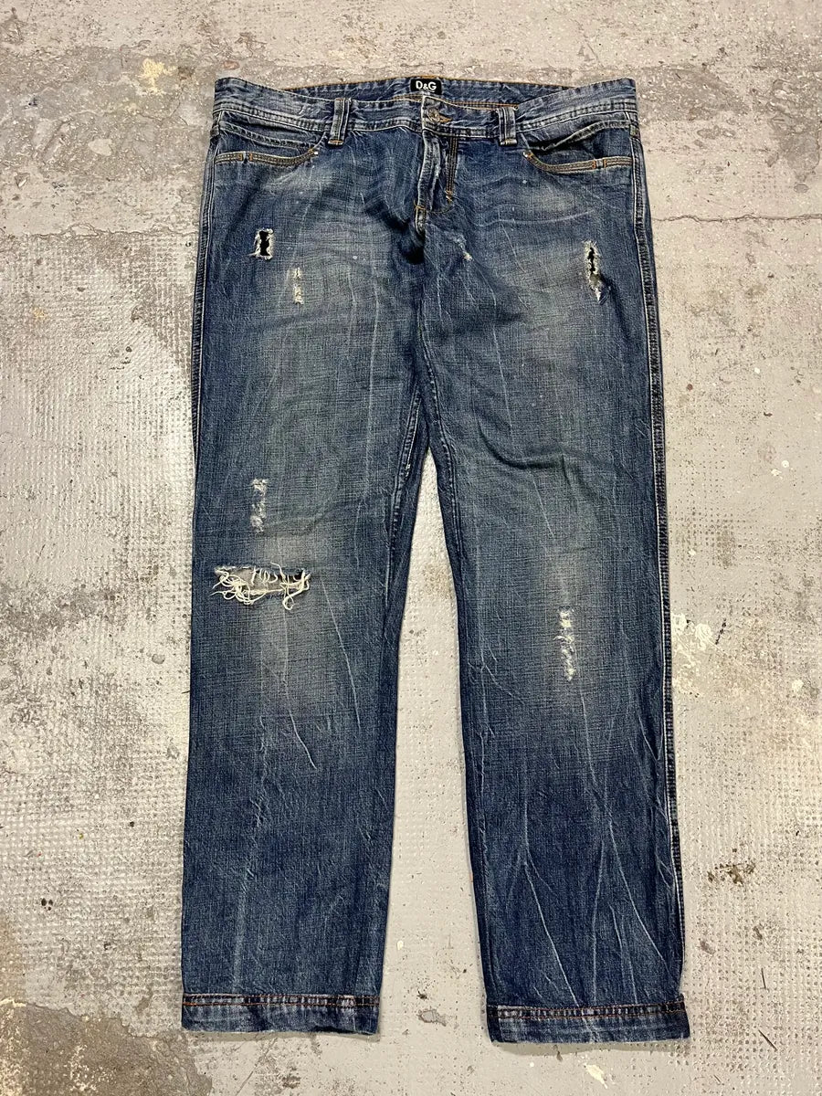 2000s Dolce & Gabbana Blue Distressed Denim Jeans oLqyCRD 1