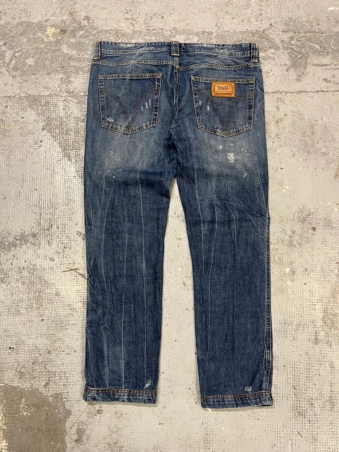 2000s Dolce & Gabbana Blue Distressed Denim Jeans oLqyCRD 4