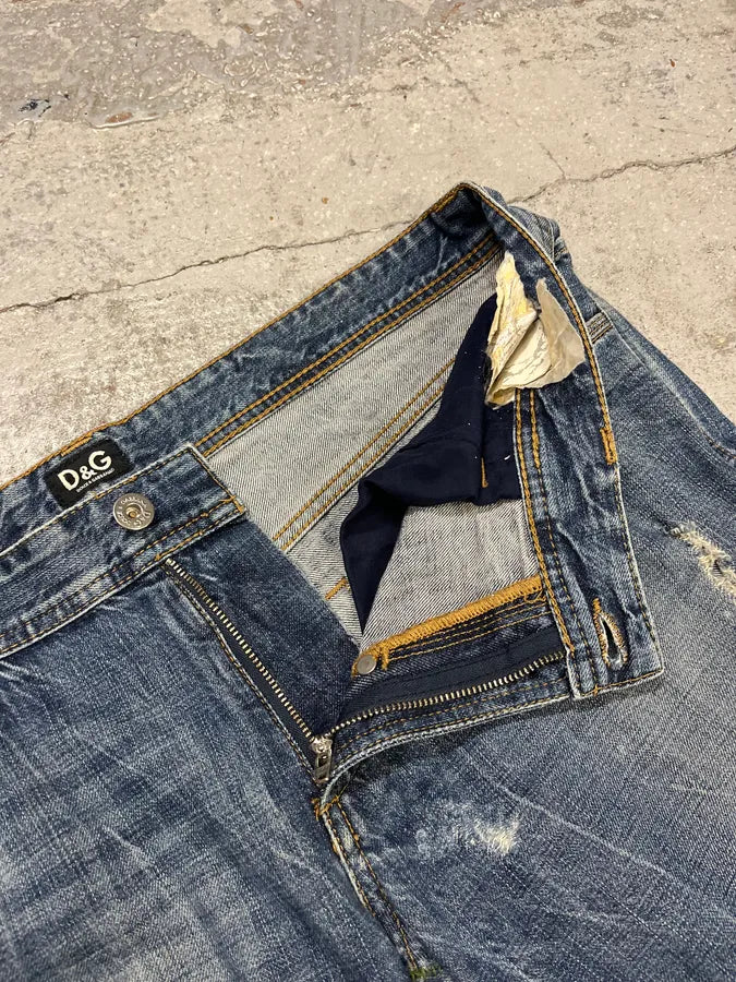 2000s Dolce & Gabbana Blue Distressed Denim Jeans oLqyCRD 7