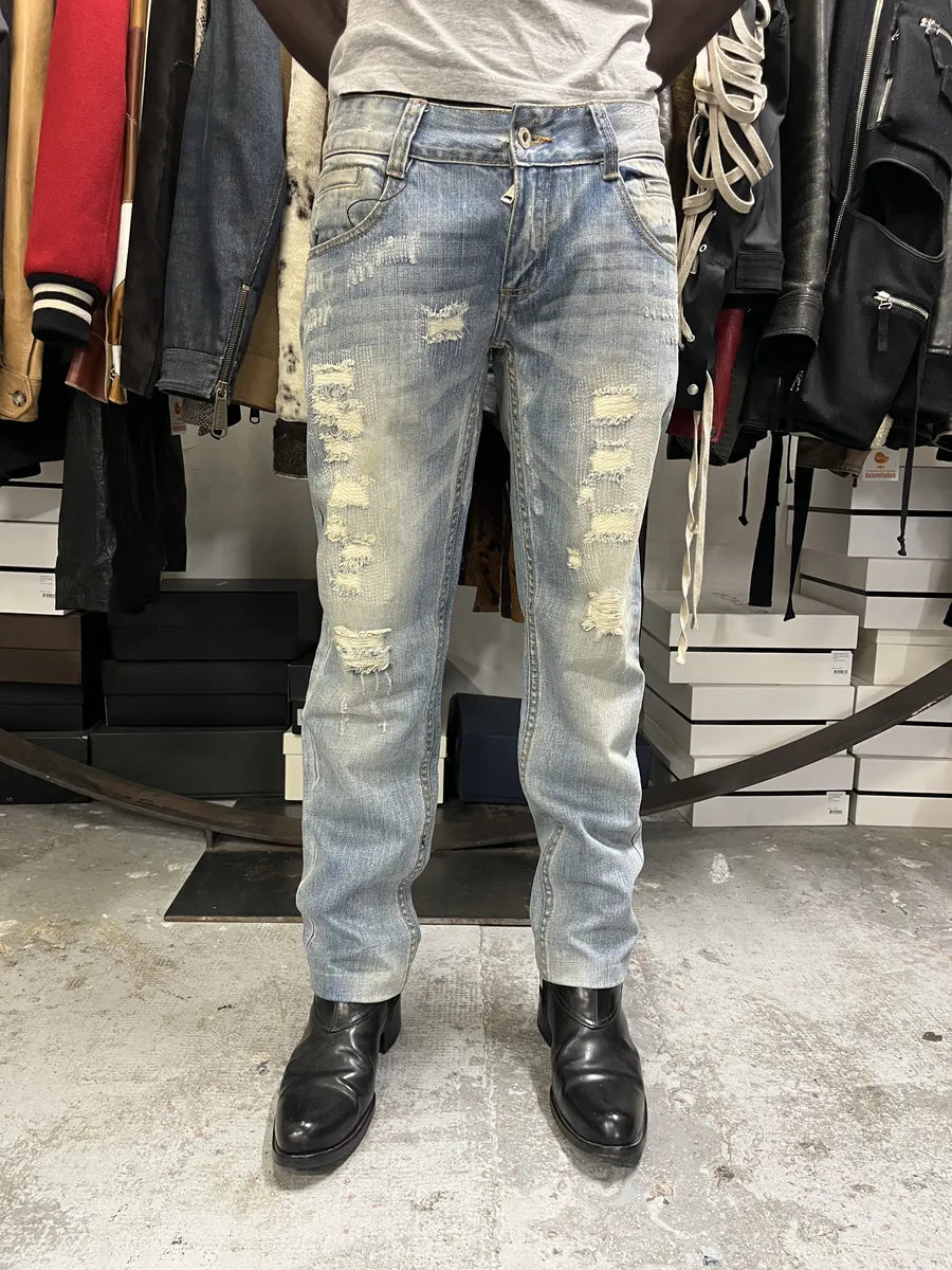 2000s Dolce & Gabbana Blue Distressed Denim Jeans tszPYVW 0