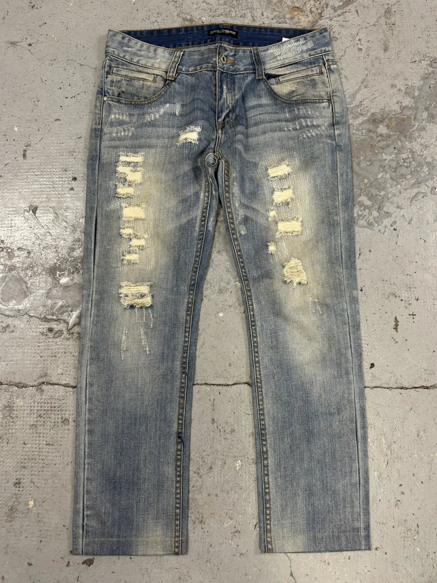 2000s Dolce & Gabbana Blue Distressed Denim Jeans tszPYVW 3