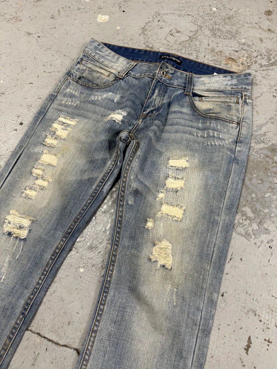 2000s Dolce & Gabbana Blue Distressed Denim Jeans tszPYVW 8