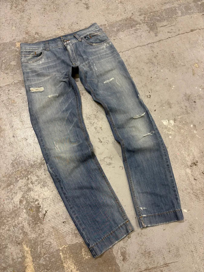 2000s Dolce & Gabbana Blue Distressed Denim Jeans JaIAZkp 1