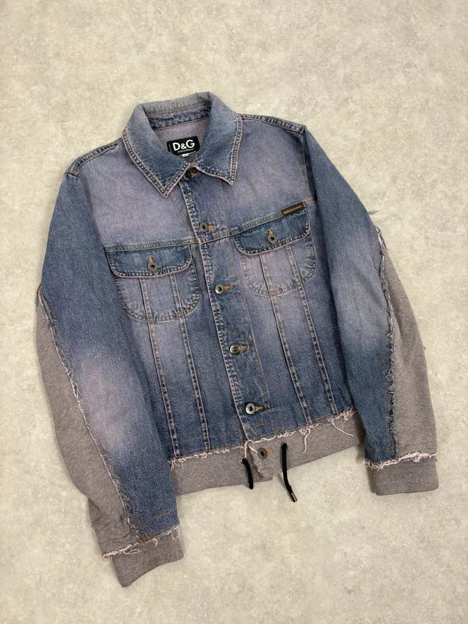 2000s Dolce & Gabbana Blue Distressed Hybrid Denim Jacket Distressed nLGAIdA 3