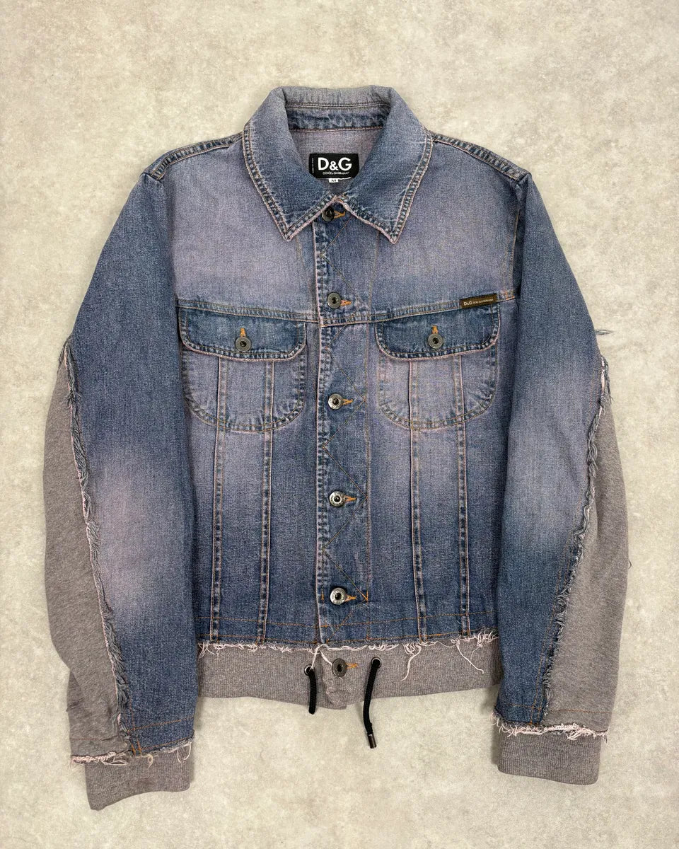 2000s Dolce & Gabbana Blue Distressed Hybrid Denim Jacket Distressed nLGAIdA 0
