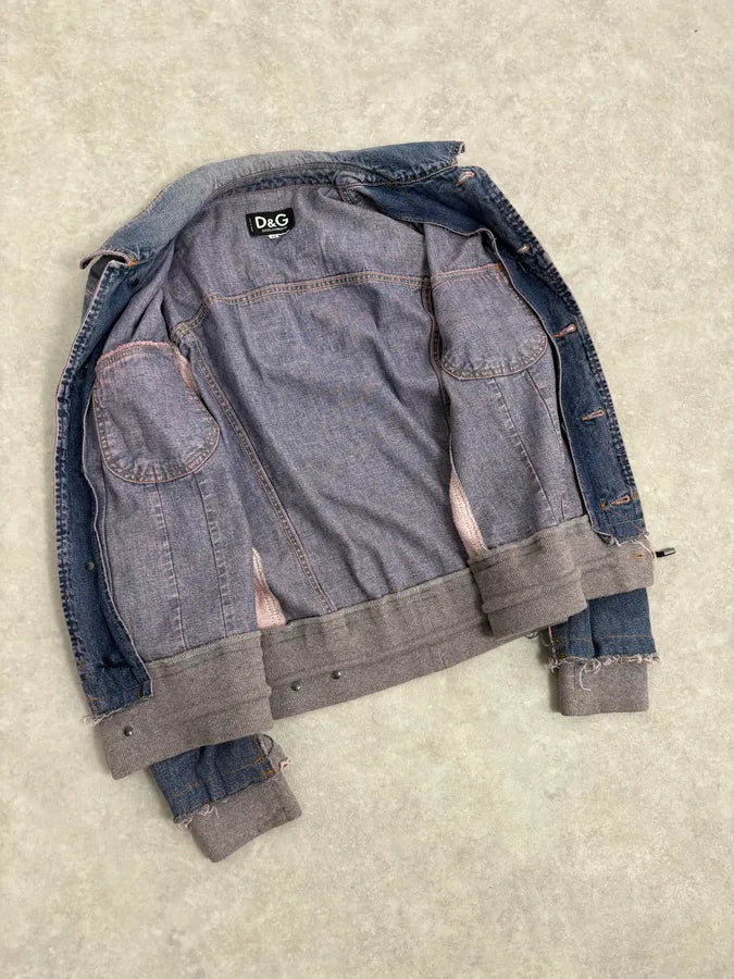 2000s Dolce & Gabbana Blue Distressed Hybrid Denim Jacket Distressed nLGAIdA 6