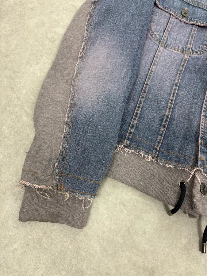 2000s Dolce & Gabbana Blue Distressed Hybrid Denim Jacket Distressed nLGAIdA 7