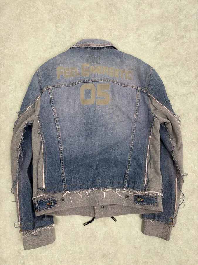 2000s Dolce & Gabbana Blue Distressed Hybrid Denim Jacket Distressed nLGAIdA 5