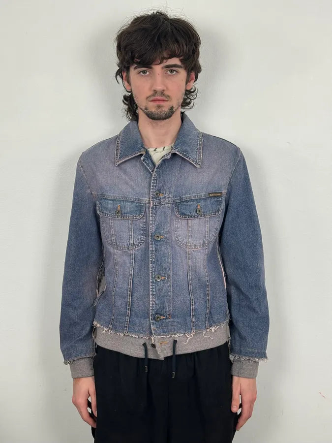 2000s Dolce & Gabbana Blue Distressed Hybrid Denim Jacket Distressed nLGAIdA 1