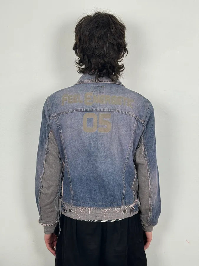 2000s Dolce & Gabbana Blue Distressed Hybrid Denim Jacket Distressed nLGAIdA 2