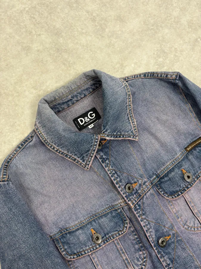 2000s Dolce & Gabbana Blue Distressed Hybrid Denim Jacket Distressed nLGAIdA 4