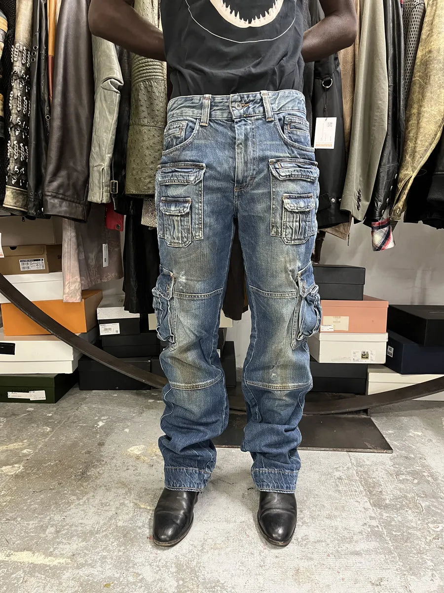 2000s Dolce & Gabbana Blue Faded Cargo Denim Jeans cVjKtzN 0