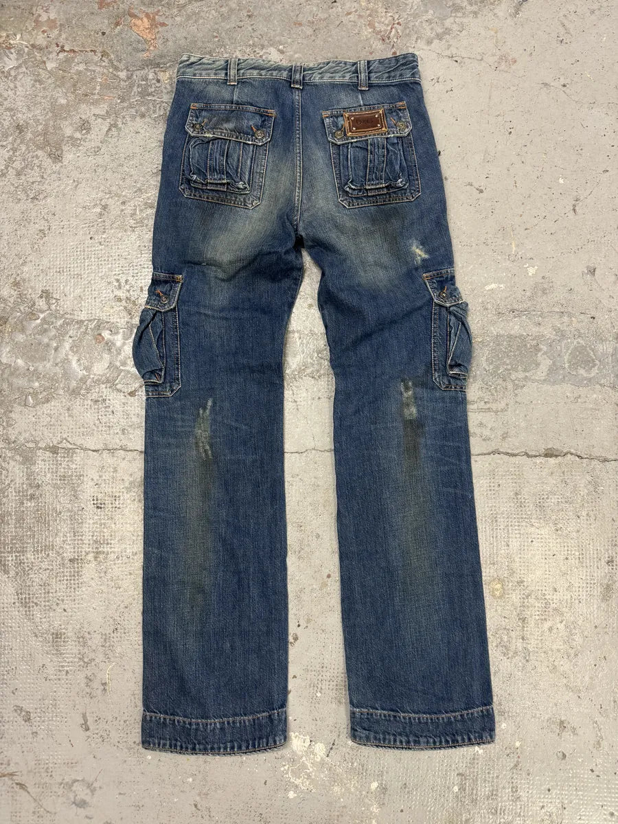 2000s Dolce & Gabbana Blue Faded Cargo Denim Jeans cVjKtzN 3